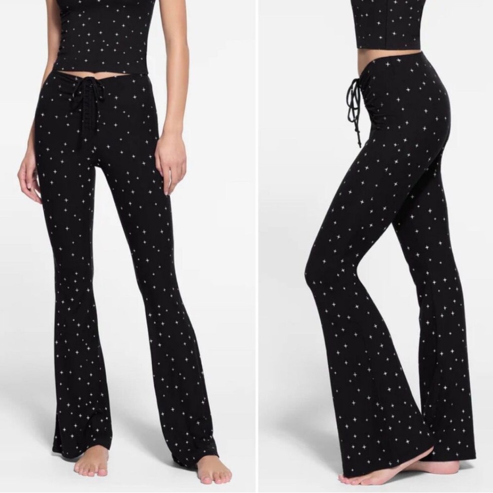 SKIMS Soft Lounge Ruched Ribbed Pants in Onyx Stars size M